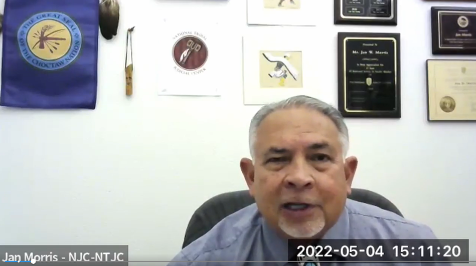 Screenshot of Judge Jan Morris in the webcast.